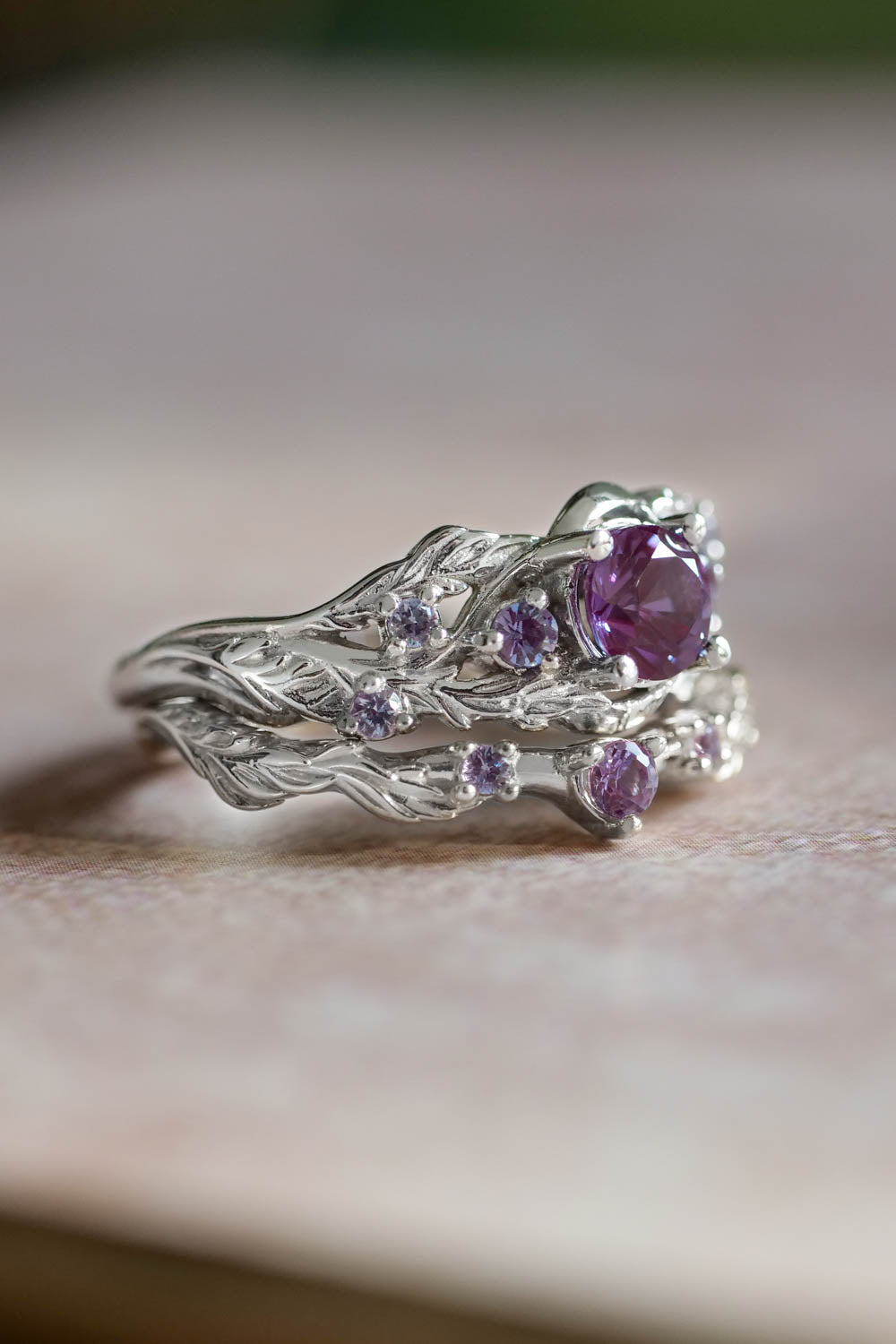 Alexandrite ring set for engagement / Japanese Maple - Eden Garden Jewelry™