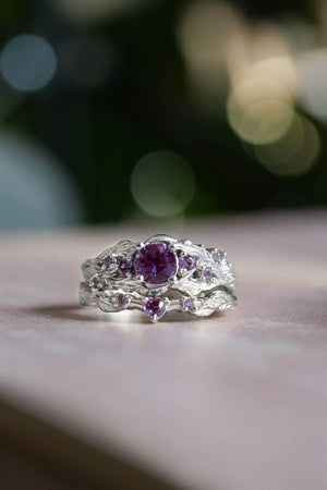 Alexandrite ring set for engagement / Japanese Maple - Eden Garden Jewelry™