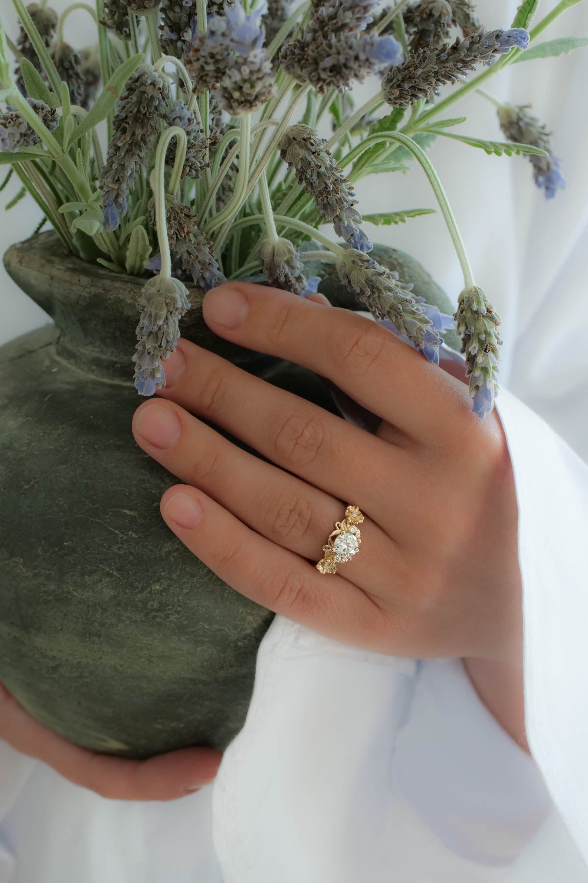 Rose gold moissanite ring for engagement / Adelina - Eden Garden Jewelry™
