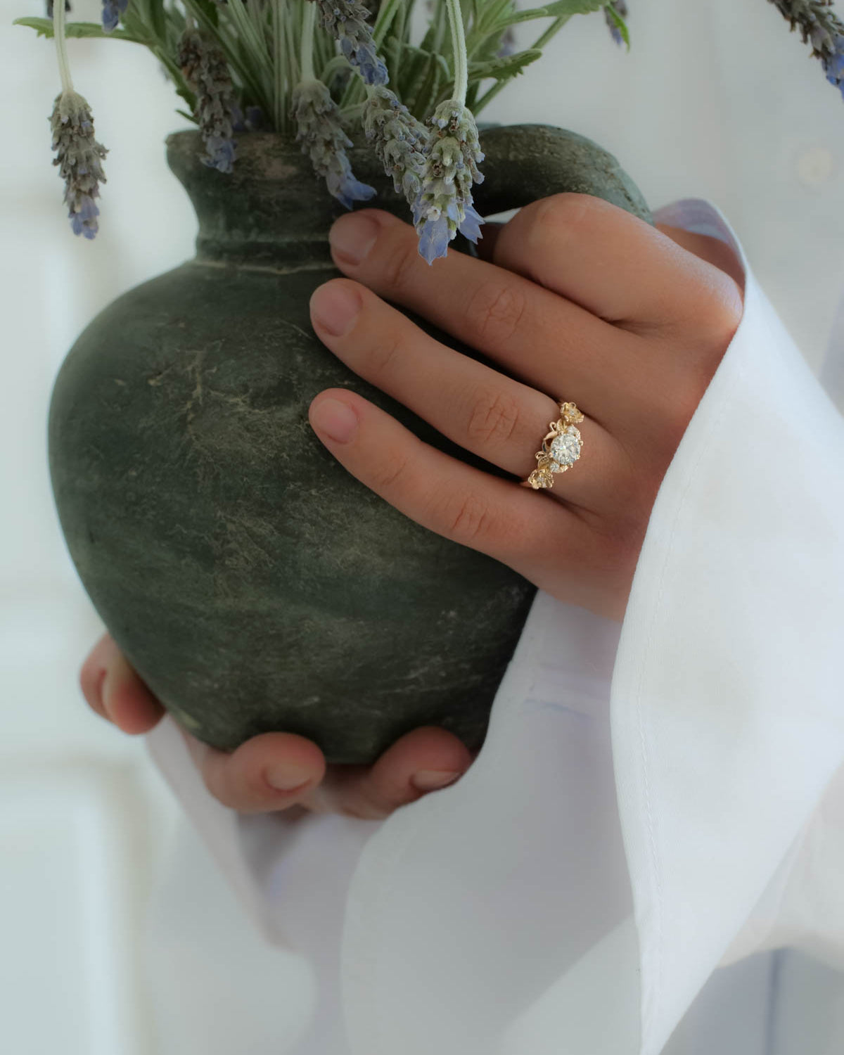 Rose gold moissanite ring for engagement / Adelina - Eden Garden Jewelry™