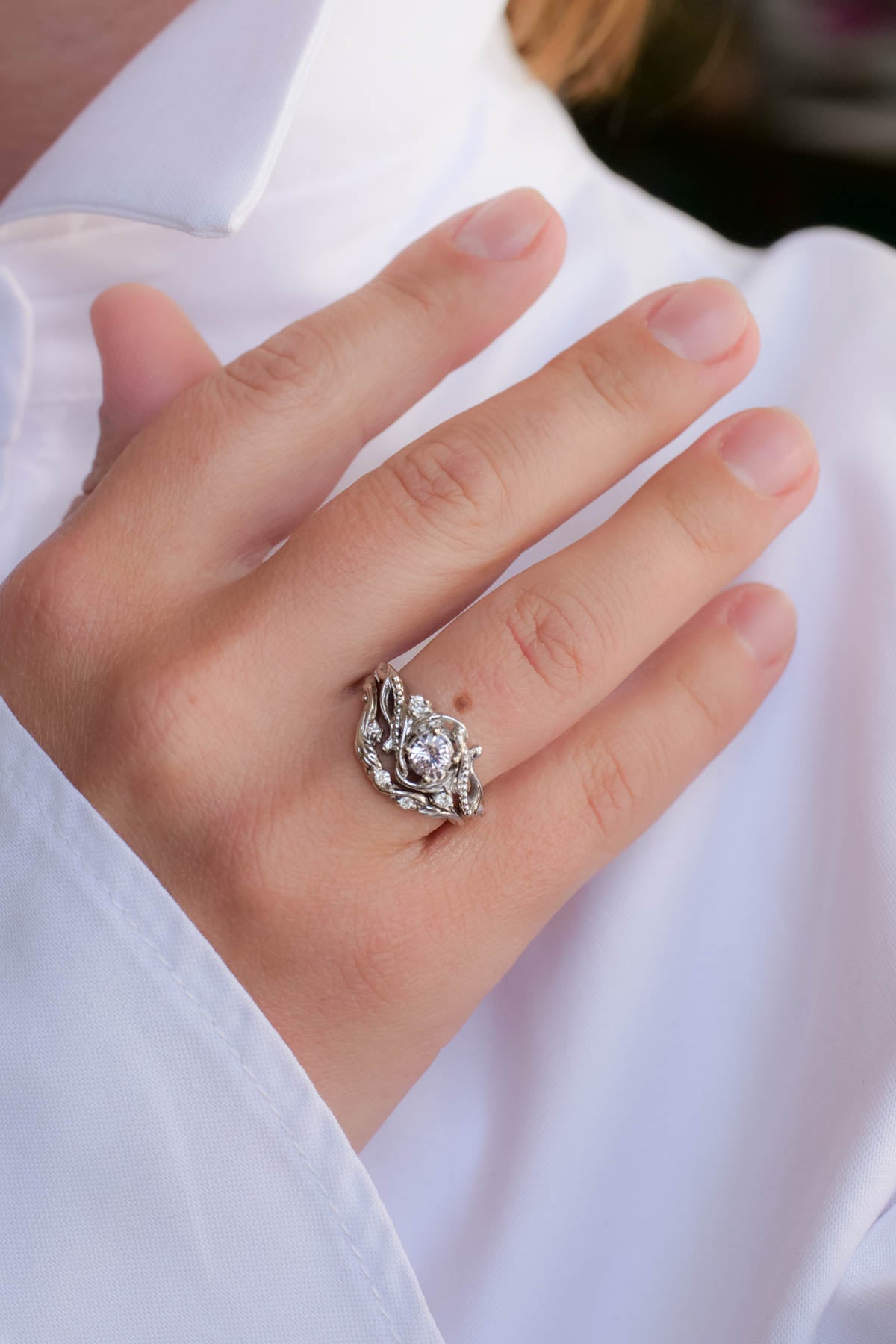 Pink sapphire engagement ring with diamonds / Undina - Eden Garden Jewelry™