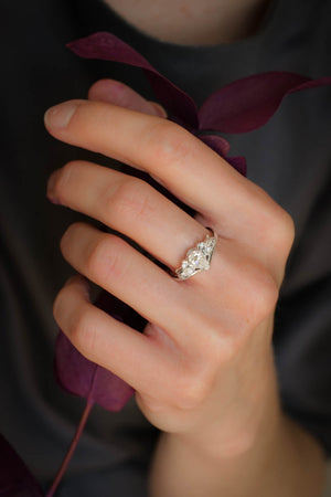 Unique bridal ring set with pear shaped moissanite / Swanlake - Eden Garden Jewelry™