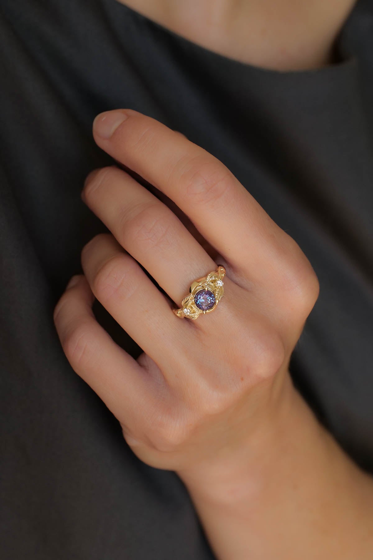 Alexandrite engagement ring, colour changing stone ring / Azalea - Eden Garden Jewelry™