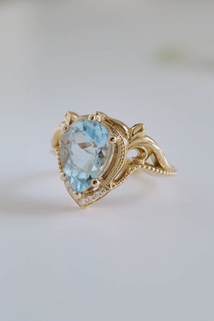 Engagement ring with aquamarine, big pear cut gemstone / Lida - Eden Garden Jewelry™