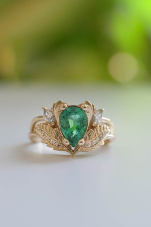 Pear shaped emerald engagement ring set / Adonis | Eden Garden Jewelry™