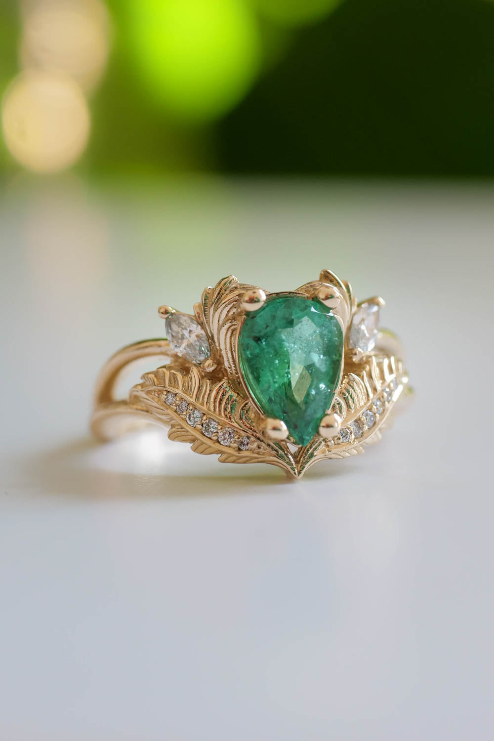 Natural emerald and diamonds ring  / Adonis - Eden Garden Jewelry™