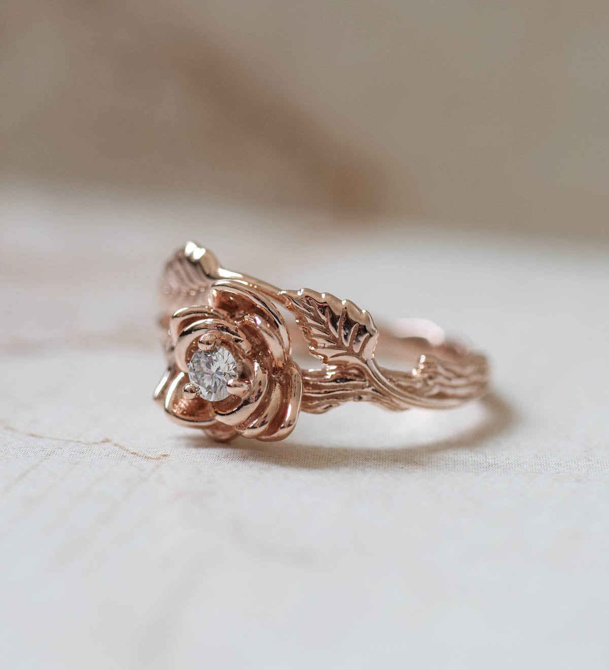Sophie Rose Quartz Flower Ring Floral Engagement Ring In Rose