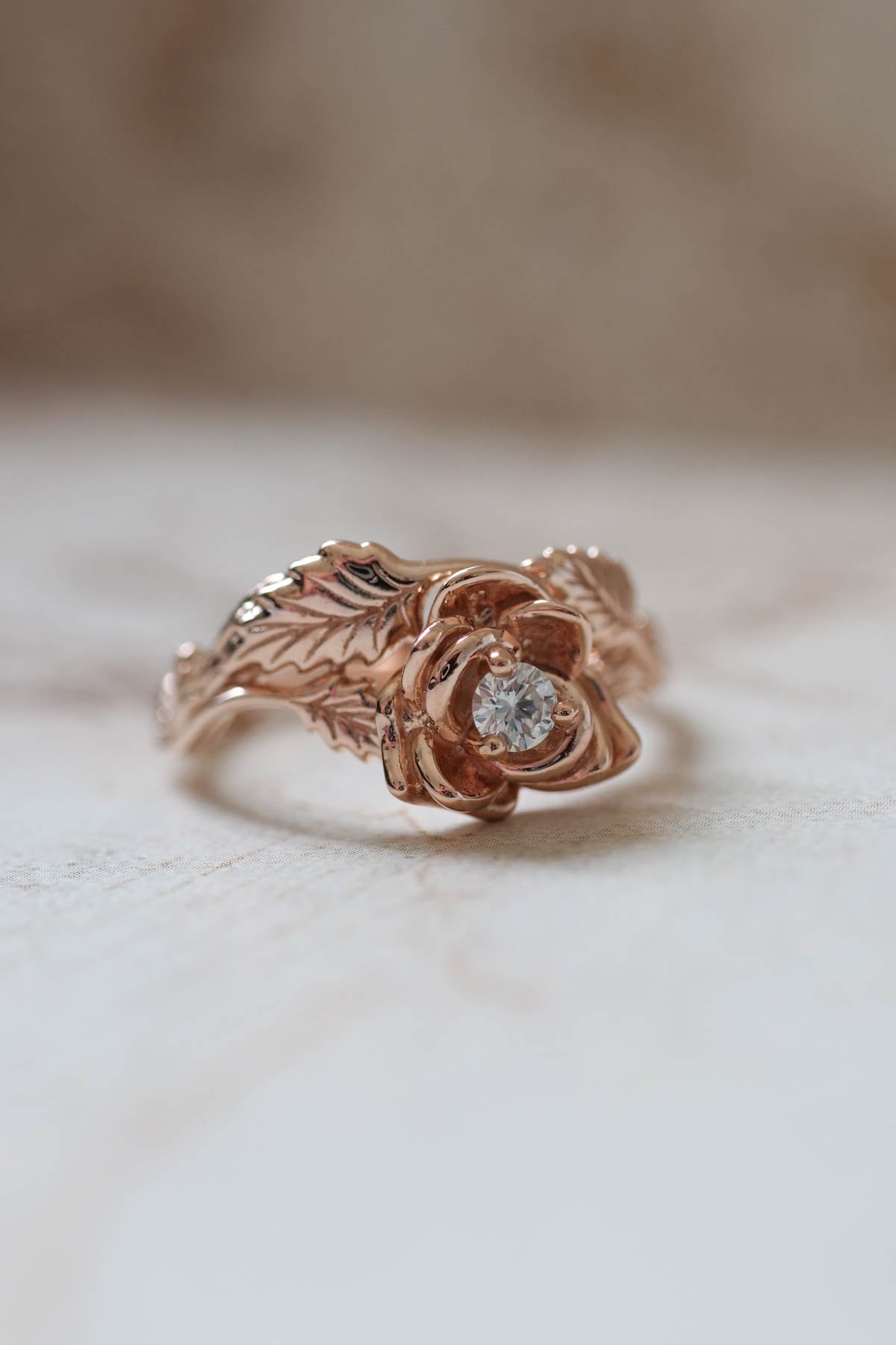 Floral Engagement Ring In Rose Gold | Rose Flower Ring With Diamond ...