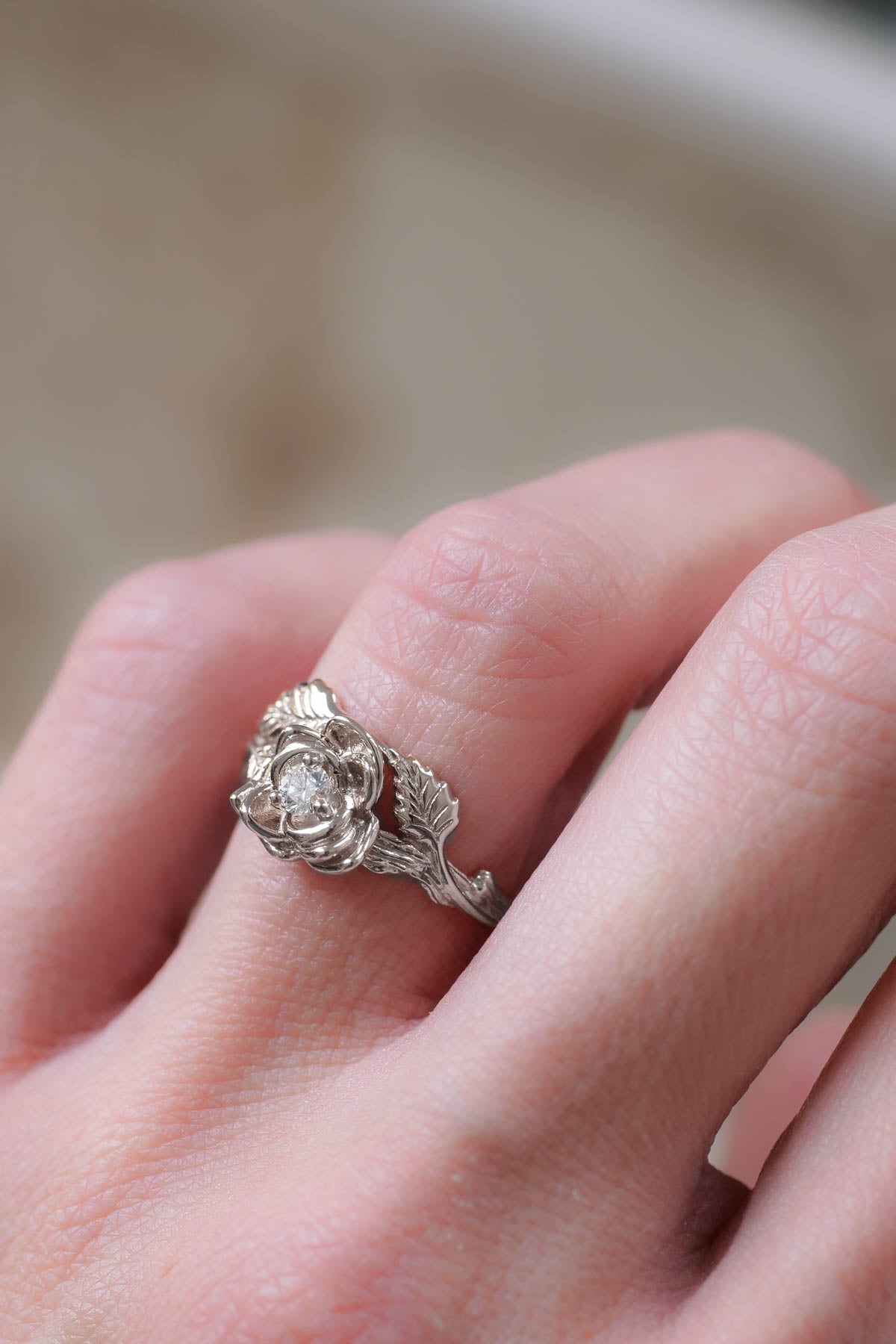 Blooming Rose Engagement Ring Shaped Like A Rose Floral