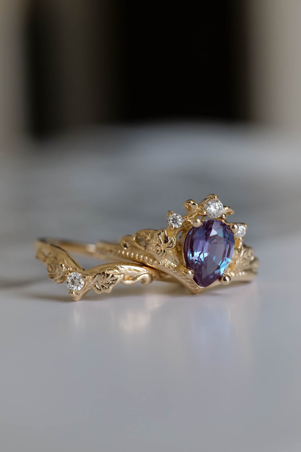 Elvish ring set with color changing alexandrite / Ariadne - Eden Garden Jewelry™