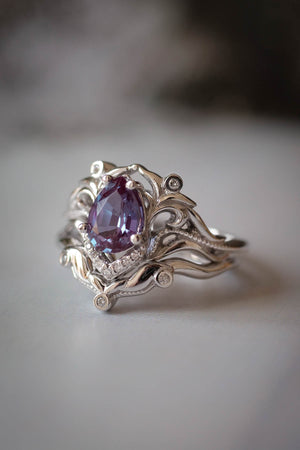 Diamond engagement ring set with lab alexandrite / Lida - Eden Garden Jewelry™