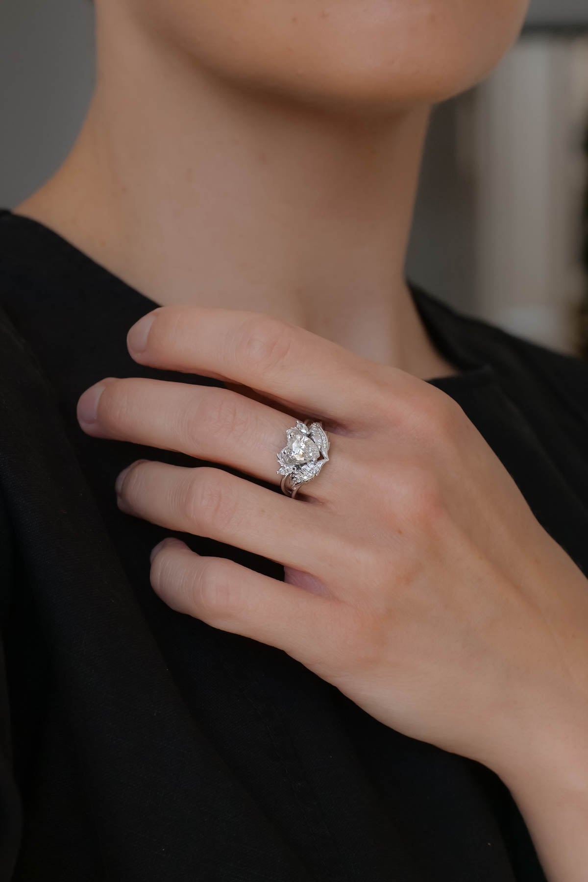 Elvish engagement ring, pear shaped moissanite ring  / Adonis - Eden Garden Jewelry™