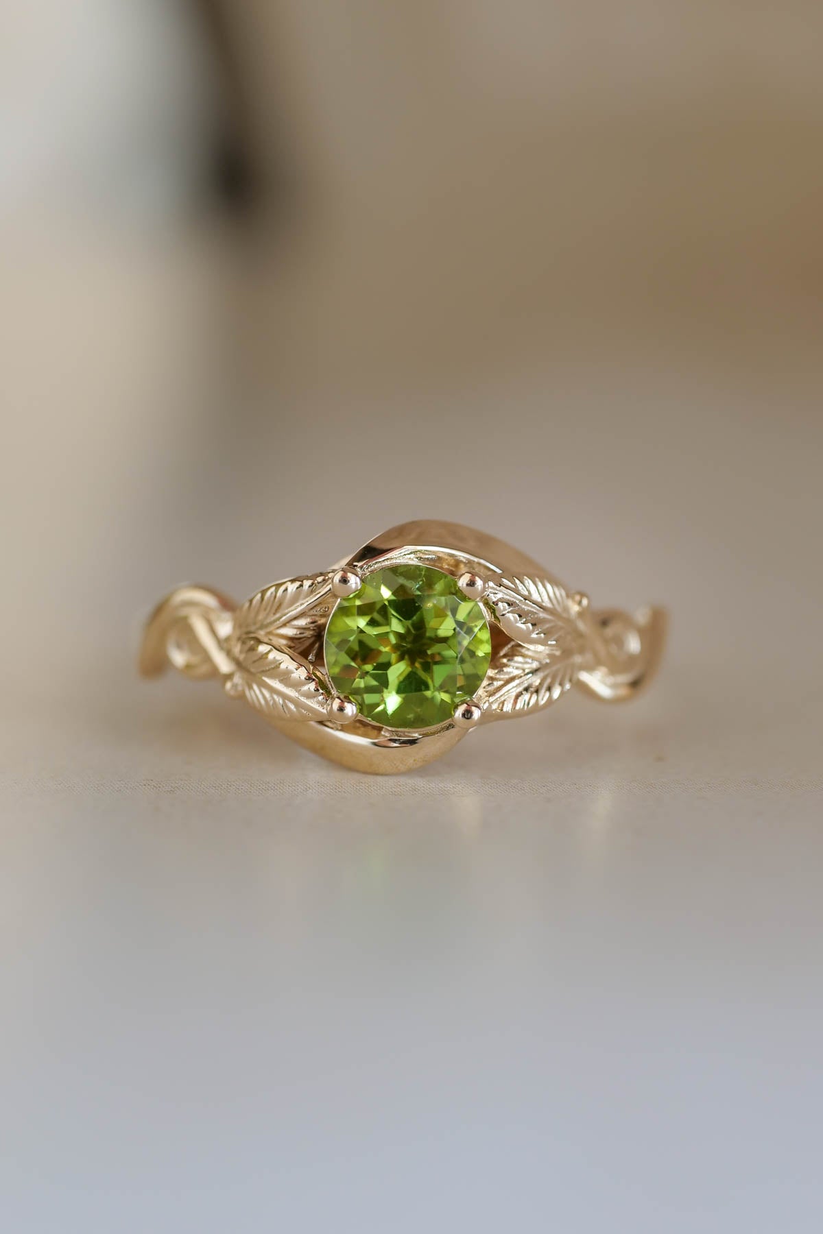 Nature proposal ring with peridot, leaves ring / Azalea - Eden Garden Jewelry™
