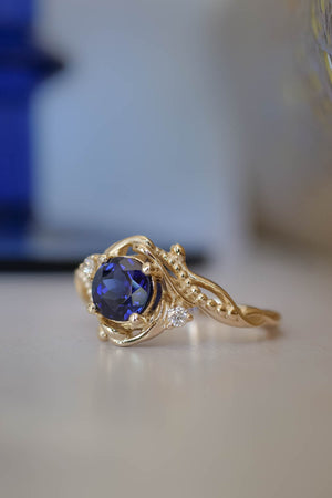 Fantasy engagement ring with blue lab sapphire / Undina - Eden Garden Jewelry™