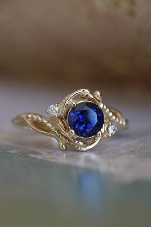 Fantasy engagement ring with blue lab sapphire / Undina - Eden Garden Jewelry™