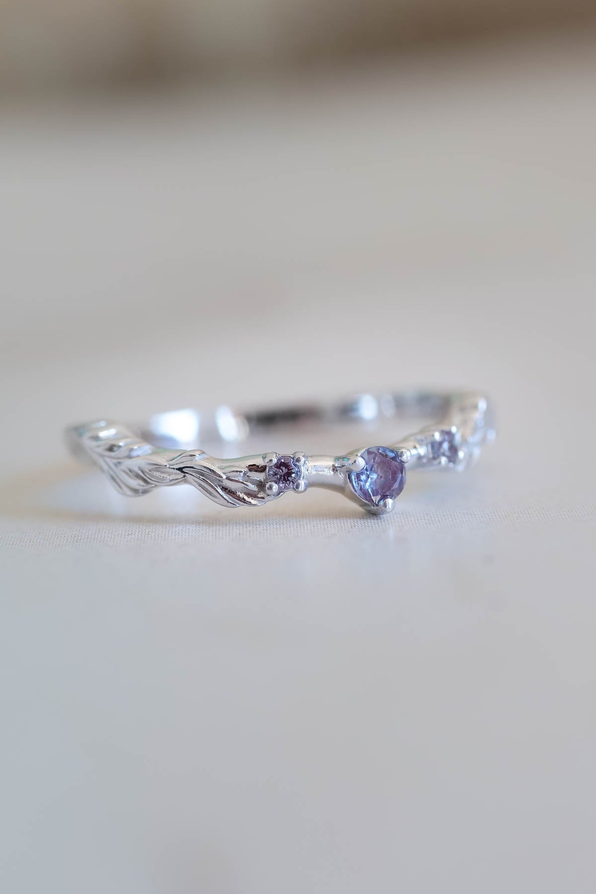 Branch wedding ring with alexandrites / matching band for Japanese Maple - Eden Garden Jewelry™