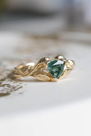 Moss agate engagement ring, trillion cut ring / Clematis - Eden Garden Jewelry™