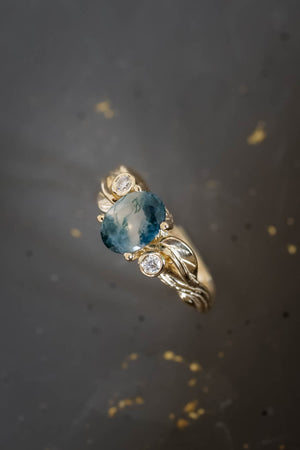 Moss agate diamond ring, branch engagement ring / Arius - Eden Garden Jewelry™