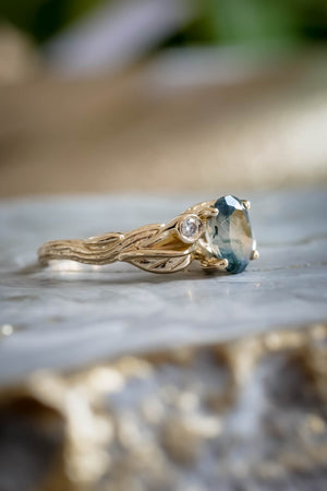 Moss agate diamond ring, branch engagement ring / Arius - Eden Garden Jewelry™