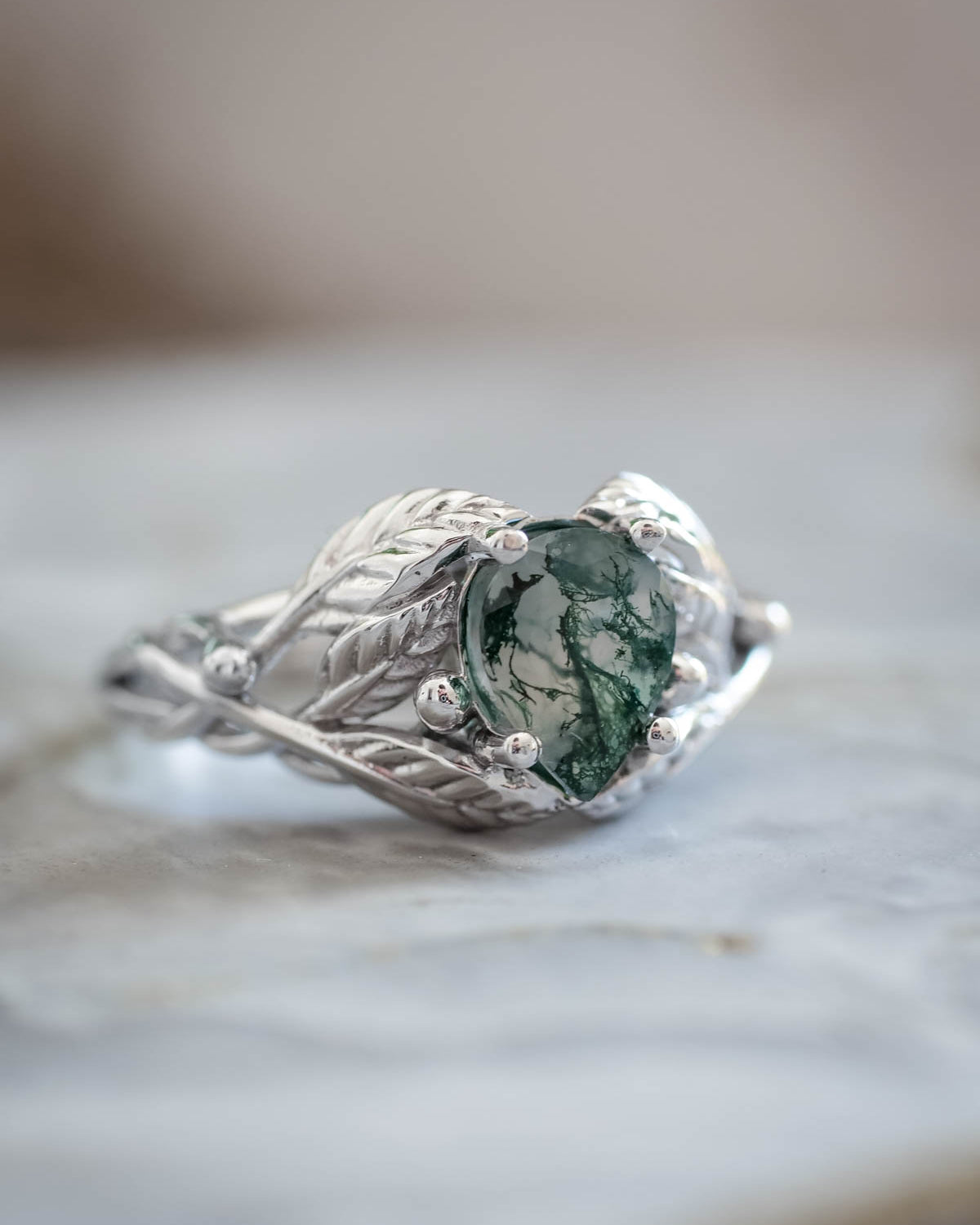 Natural moss agate engagement ring, tree branch ring / Viola - Eden Garden Jewelry™