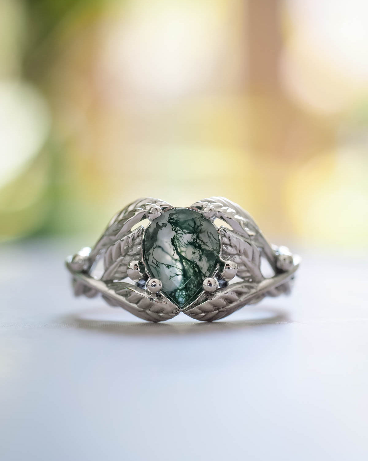 Natural moss agate engagement ring, tree branch ring / Viola - Eden Garden Jewelry™