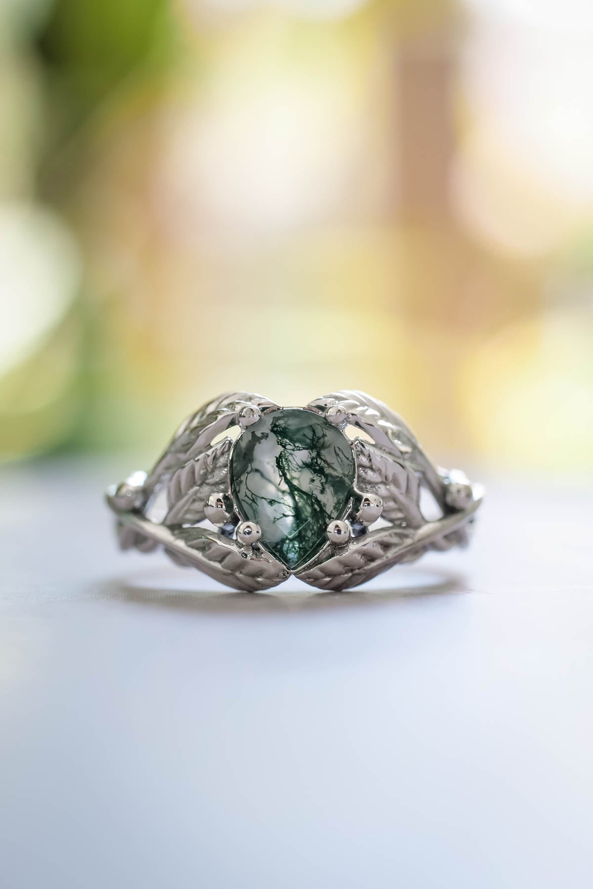 Natural moss agate engagement ring, tree branch ring / Viola - Eden Garden Jewelry™