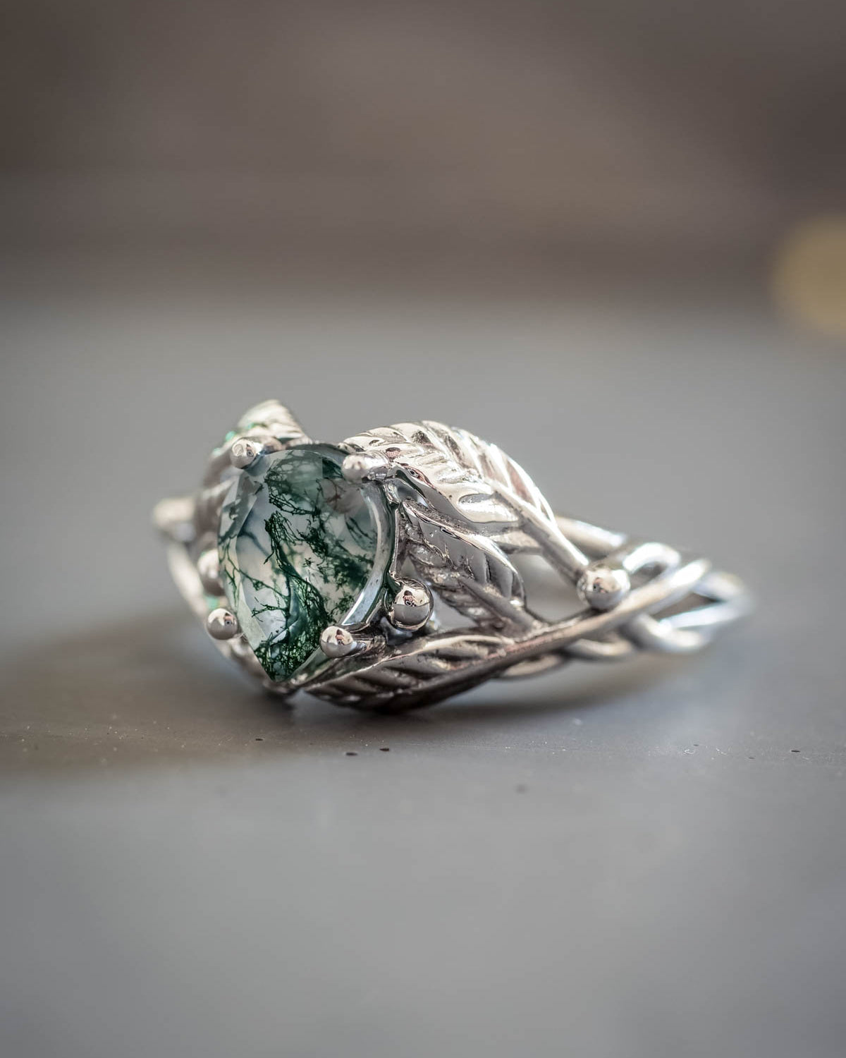 Natural moss agate engagement ring, tree branch ring / Viola - Eden Garden Jewelry™
