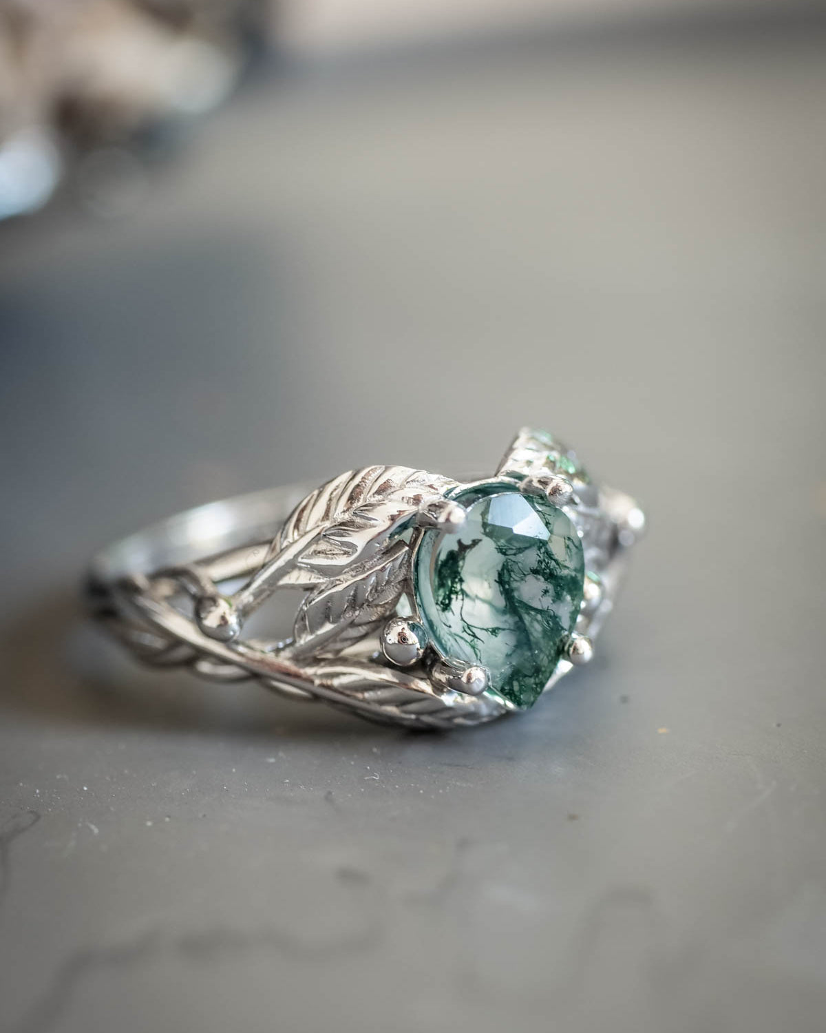 Natural moss agate engagement ring, tree branch ring / Viola - Eden Garden Jewelry™