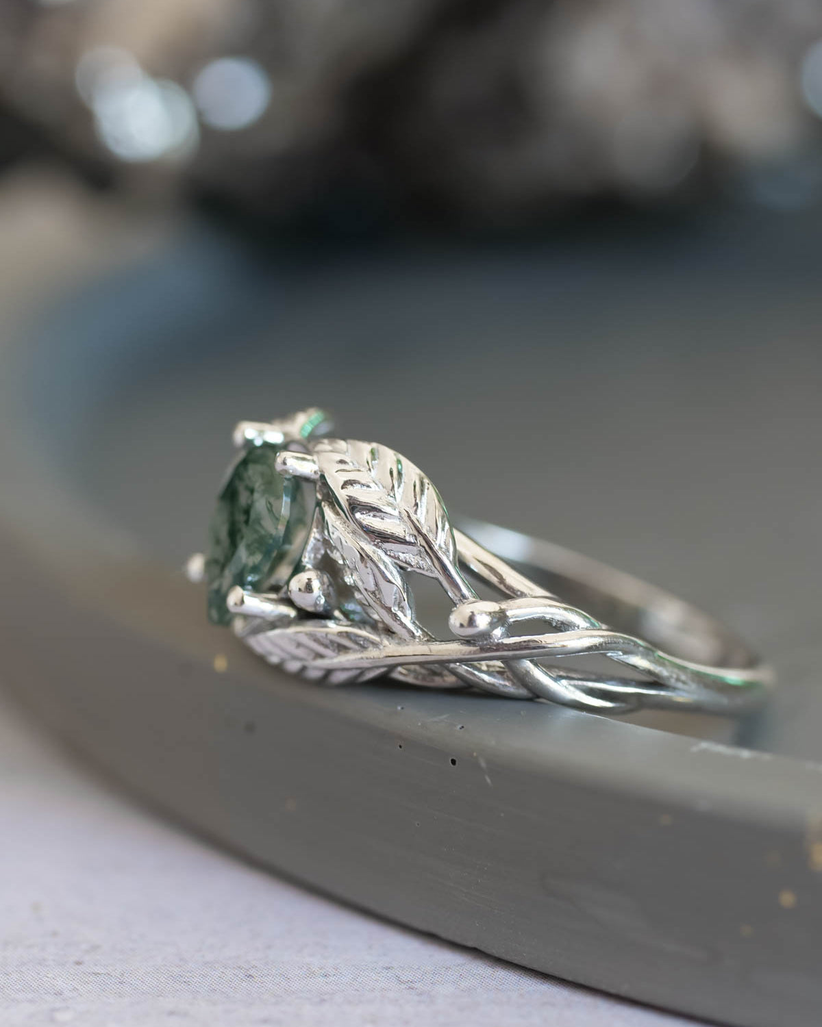 Natural moss agate engagement ring, tree branch ring / Viola - Eden Garden Jewelry™