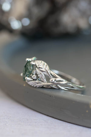 Natural moss agate engagement ring, tree branch ring / Viola - Eden Garden Jewelry™