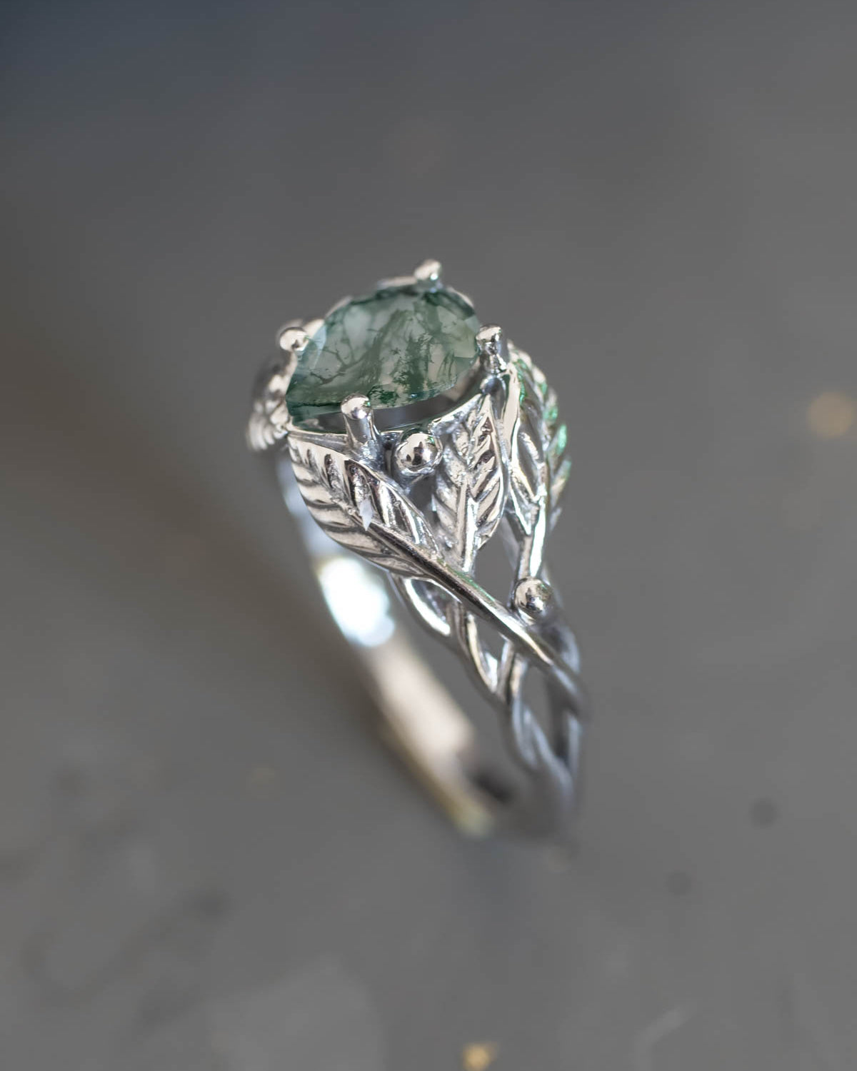 Natural moss agate engagement ring, tree branch ring / Viola - Eden Garden Jewelry™