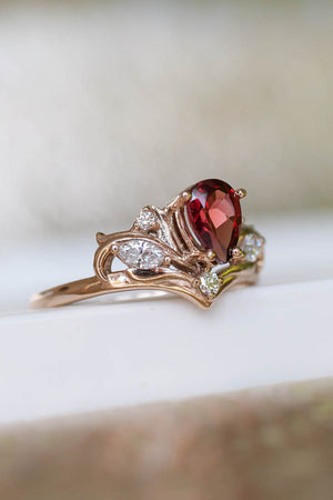 Diamond and garnet engagement ring, elvish proposal ring / Swanlake - Eden Garden Jewelry™