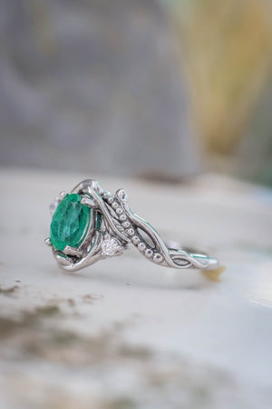 Botanical engagement ring with emerald / Undina - Eden Garden Jewelry™