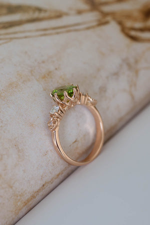 READY TO SHIP: Fiorella in 14K rose gold, oval peridot 8x6 mm, moissanites, RING SIZE - 5.75 US - Eden Garden Jewelry™