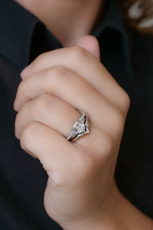 Platinum engagement ring set with moissanite / Amelia - Eden Garden Jewelry™