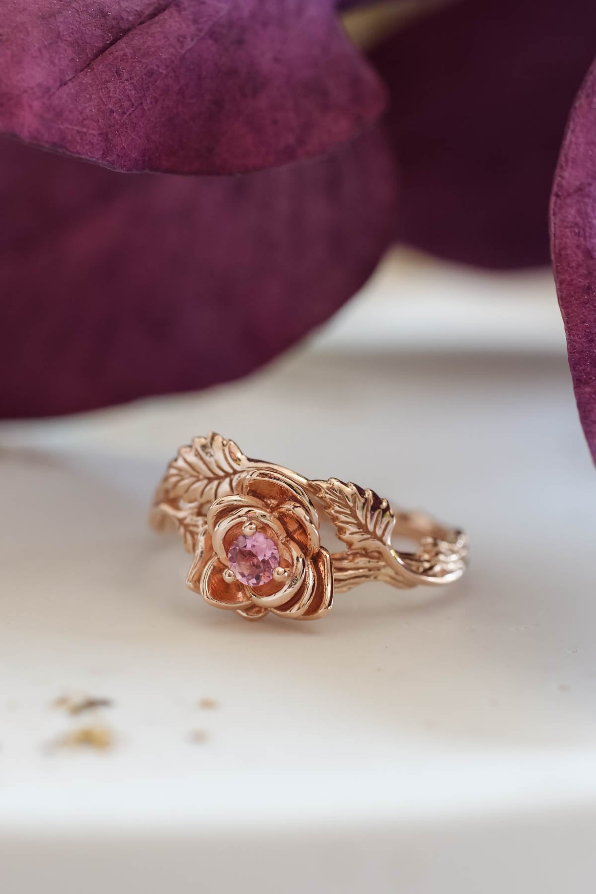 Halo Diamond Pear Ruby Ring Stack Rose Gold V Shaped Wedding Ring Set | La  More Design