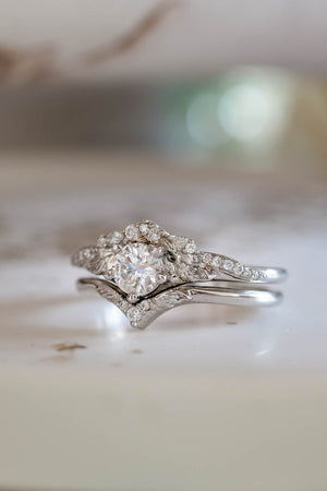 Platinum engagement ring set with moissanite / Amelia - Eden Garden Jewelry™