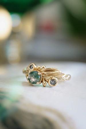 Rutile moss agate gold ring, salt and pepper stone ring / Olivia - Eden Garden Jewelry™