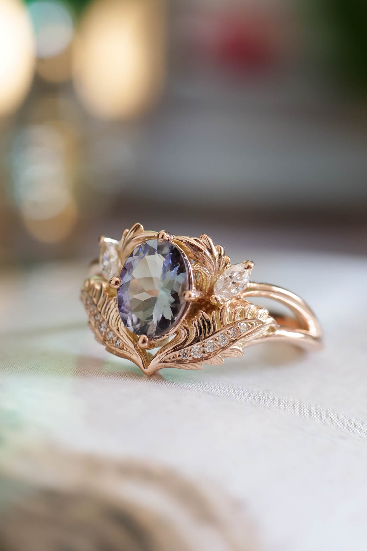 Unique bridal ring set with pear shaped lab grown diamond / Swanlake | Eden  Garden Jewelry™