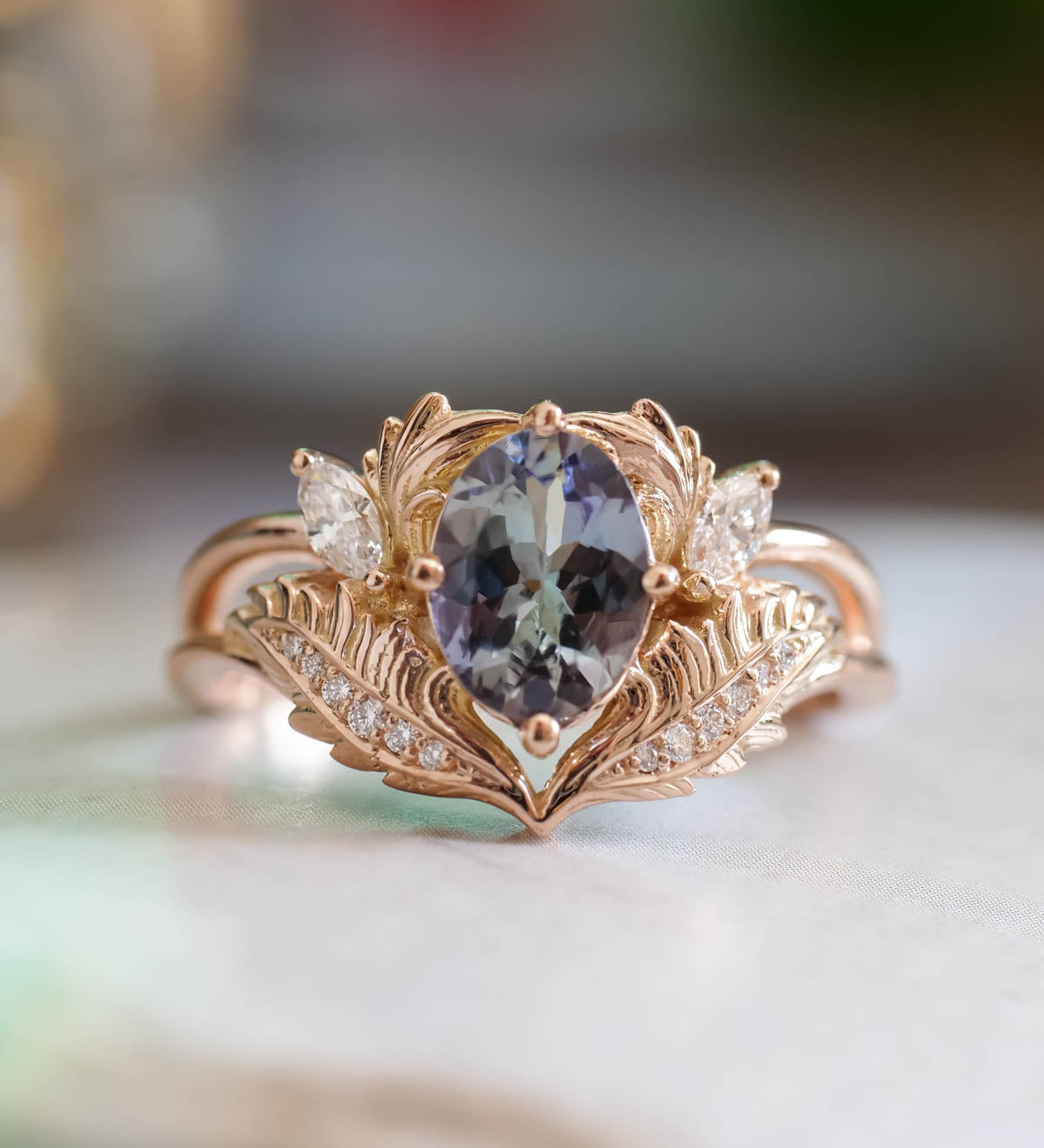 READY TO SHIP: Adonis in 14K rose gold, natural oval bi-color tanzanite 8x6 mm, diamonds, RING SIZE 8.25 US - Eden Garden Jewelry™