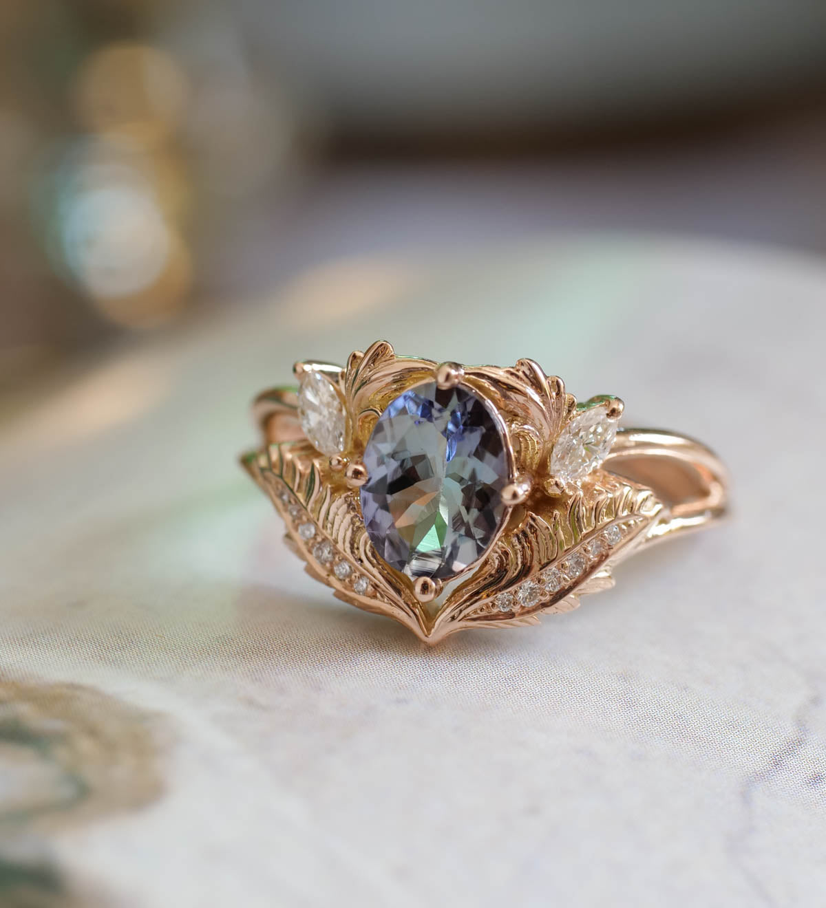 READY TO SHIP: Adonis in 14K rose gold, natural oval bi-color tanzanite 8x6 mm, diamonds, RING SIZE 8.25 US - Eden Garden Jewelry™