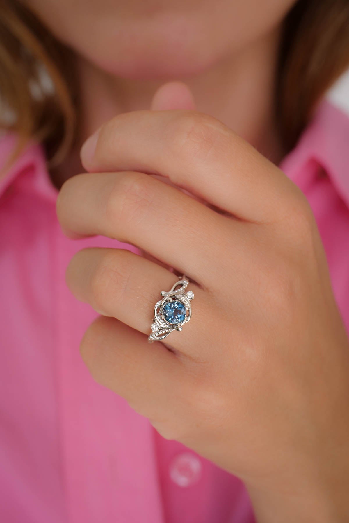 London blue topaz engagement ring set, gold bridal ring set / Undina - Eden Garden Jewelry™