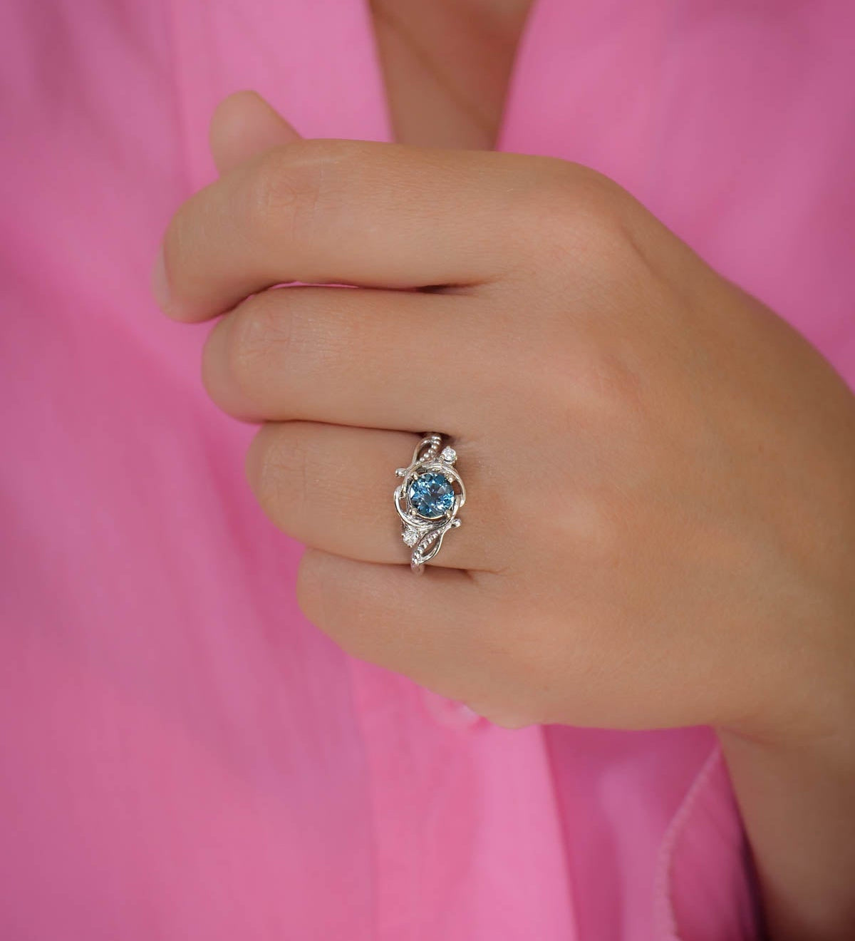Blue topaz engagement ring, gold nature inspired ring / Undina - Eden Garden Jewelry™