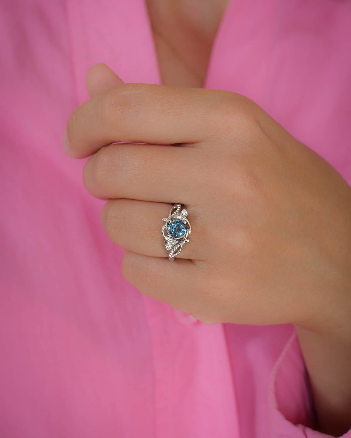 Blue topaz engagement ring, gold nature inspired ring / Undina - Eden Garden Jewelry™