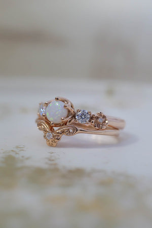 Opal engagement and wedding ring set with diamonds / Fiorella - Eden Garden Jewelry™