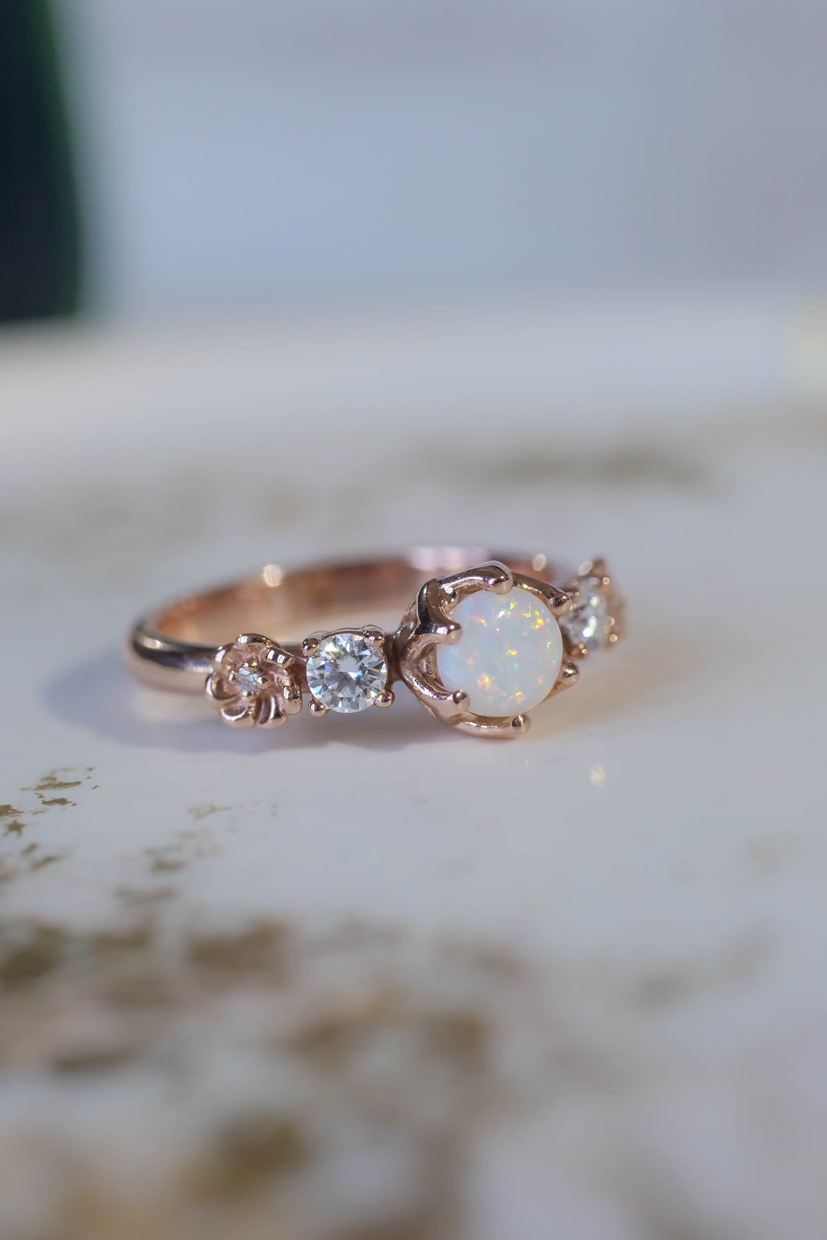 White Opal Diamond Engagement Rings