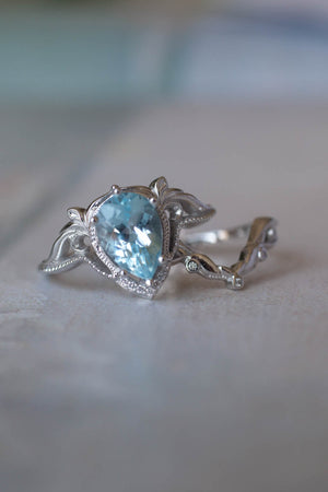 White gold rings set with aquamarine, vintage inspired rings / Lida - Eden Garden Jewelry™