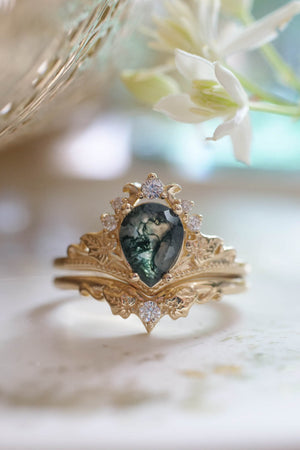 Moss agate proposal ring, non-trivial green stone engagement ring / Ariadne - Eden Garden Jewelry™