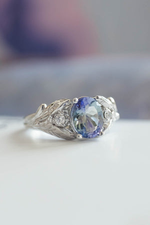 Bi color tanzanite engagement ring, alternative diamond proposal ring / Wisteria - Eden Garden Jewelry™