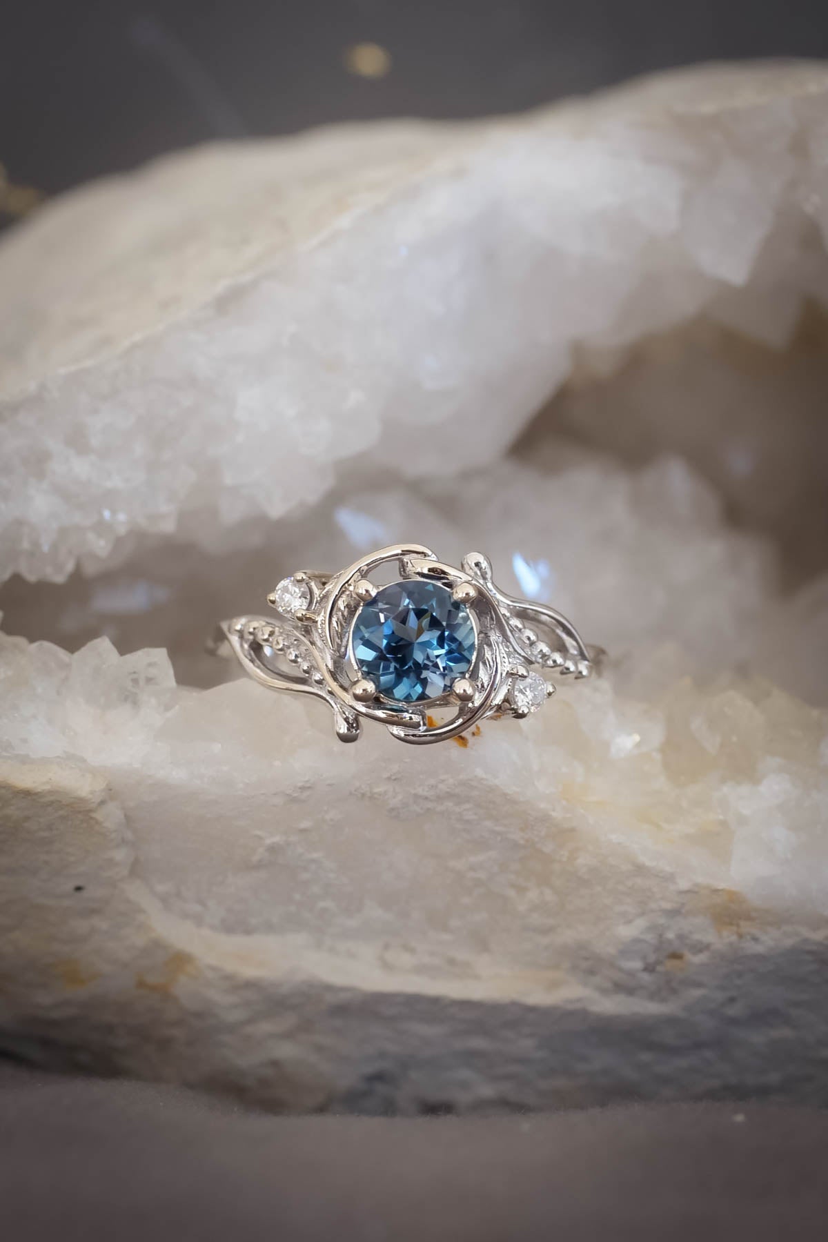 London blue topaz engagement ring set, gold bridal ring set / Undina - Eden Garden Jewelry™